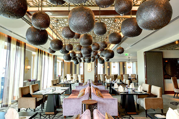 The restaurant interior of luxury hotel, Ras Al Khaimah, UAE