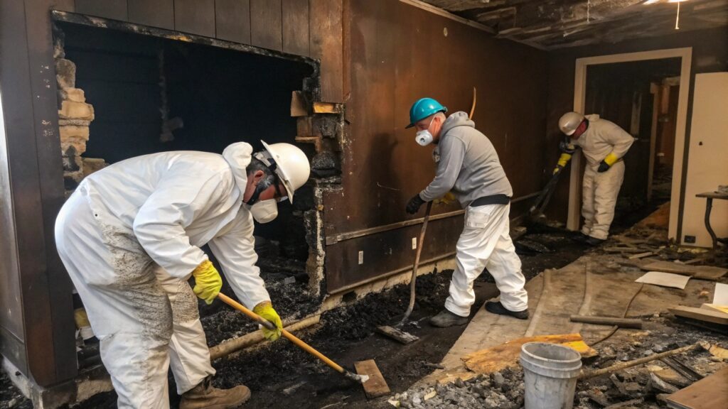 men fixing Fire Damage