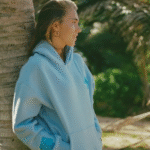 Pink Palm Puff Blue Hoodie