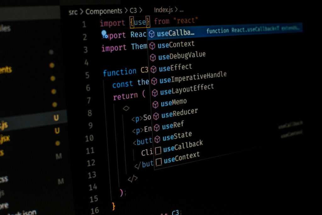 Side shot of a code editor using react js