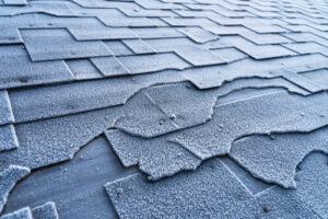 Close,Up,View,On,Asphalt,Roofing,Shingles,Roof,Damage,Covered