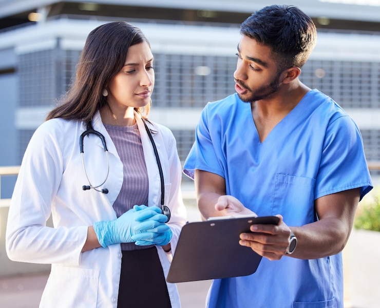 team-doctor-nurse-with-clipboard-outdoor-medical-chart-information-planning-procedure-healthcare-medicine-health-professionals-with-documents-diagnosis-discussion-support_590464-358209