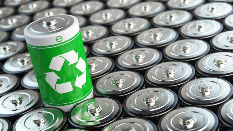Battery recycling concept. Green energy, Background from battari