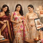 Art silk saree with printed design and floral tissue silk detailing