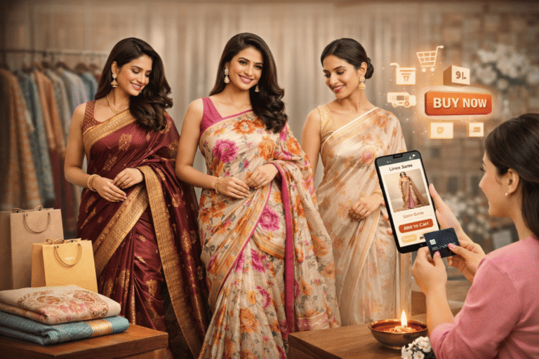 Art silk saree with printed design and floral tissue silk detailing