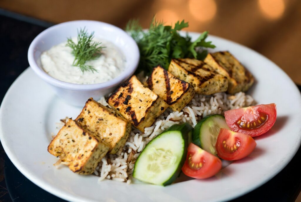 Greek-Inspired Tofu Souvlaki Plate Recipe