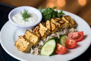Greek-Inspired Tofu Souvlaki Plate Recipe