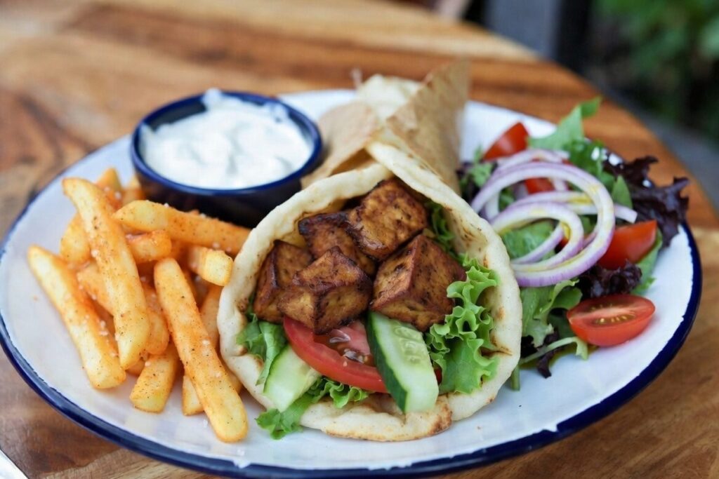 Tofu Souvlaki Dinner Plate: A Balanced Vegetarian Meal Idea