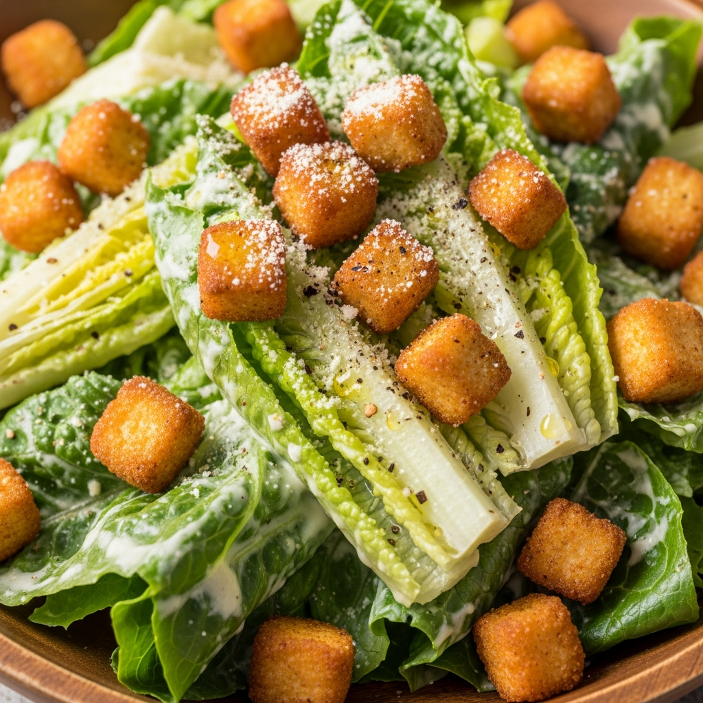 Vegan Caesar Salad With Crispy Tofu Croutons