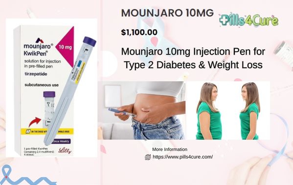 Mounjaro 10mg KwikPen injection for type 2 diabetes and weight loss with product box and pen displayed