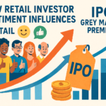 Illustration showing retail investors giving thumbs-up beside rising bar charts and an IPO tag, symbolizing how investor sentiment influences IPO grey market premiums.
