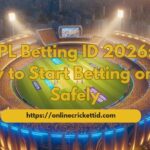 IPL Betting ID 2026 guide showing a cricket stadium with Online Cricket ID logo and text about how to start betting on IPL safely.