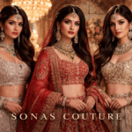 Luxury Asian bridal lehenga UK by Sonas Couture featuring elegant Indian bridal wear with modern design and traditional embroidery