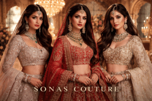 Luxury Asian bridal lehenga UK by Sonas Couture featuring elegant Indian bridal wear with modern design and traditional embroidery