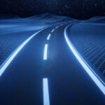 Highway road with digital space background, 3d rendering. Digital drawing.