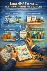 A detailed infographic illustrating how early GMP (Grey Market Premium) trends influence investor decisions, featuring sections on emerging technologies, regulatory milestones, cost scalability, and market potential, all connected to investor sentiment at the center.