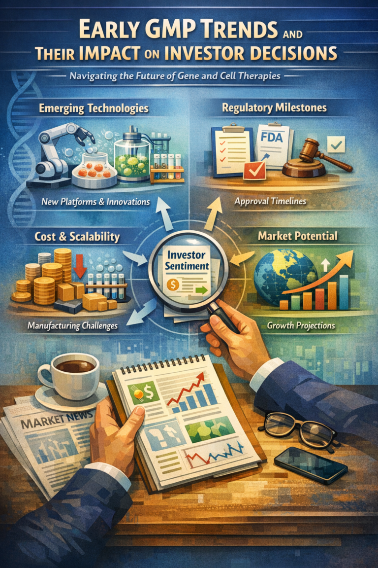 A detailed infographic illustrating how early GMP (Grey Market Premium) trends influence investor decisions, featuring sections on emerging technologies, regulatory milestones, cost scalability, and market potential, all connected to investor sentiment at the center.