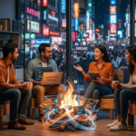 A modern tech workspace with coding screens and a mechanical keyboard, symbolizing the community techzeel environment.