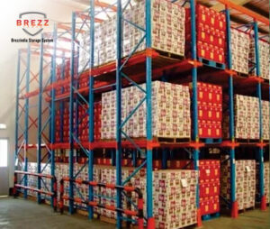 Heavy duty warehouse storage rack system with mezzanine floor and staircase by BrezzIndia Storage System