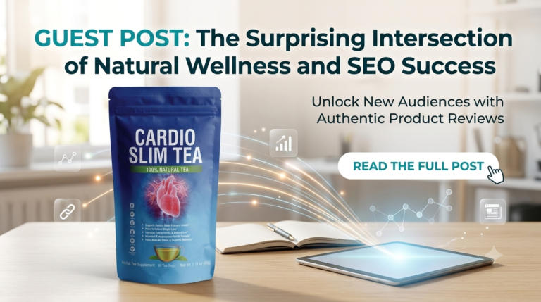 “Cardio Slim Tea herbal ingredients showing green tea, hibiscus, ginger, cinnamon, and heart health concept illustration”