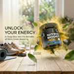 “Nitric Boost Ultra supplement concept showing circulation, nitric oxide flow, and workout performance support illustration”