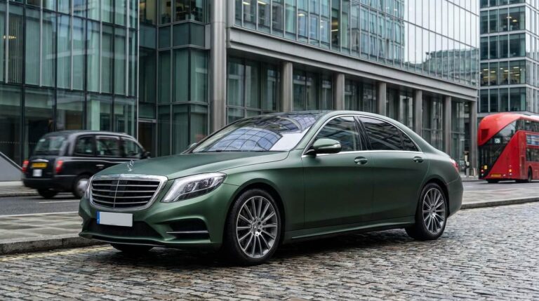 Executive_saloon_car_parked_building