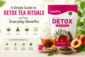 Lulutox Detox Tea peach-flavored wellness tea for daily use