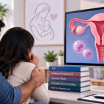 Medical illustration showing an embryo near the uterine lining and fertility factors associated with recurrent implantation failure.