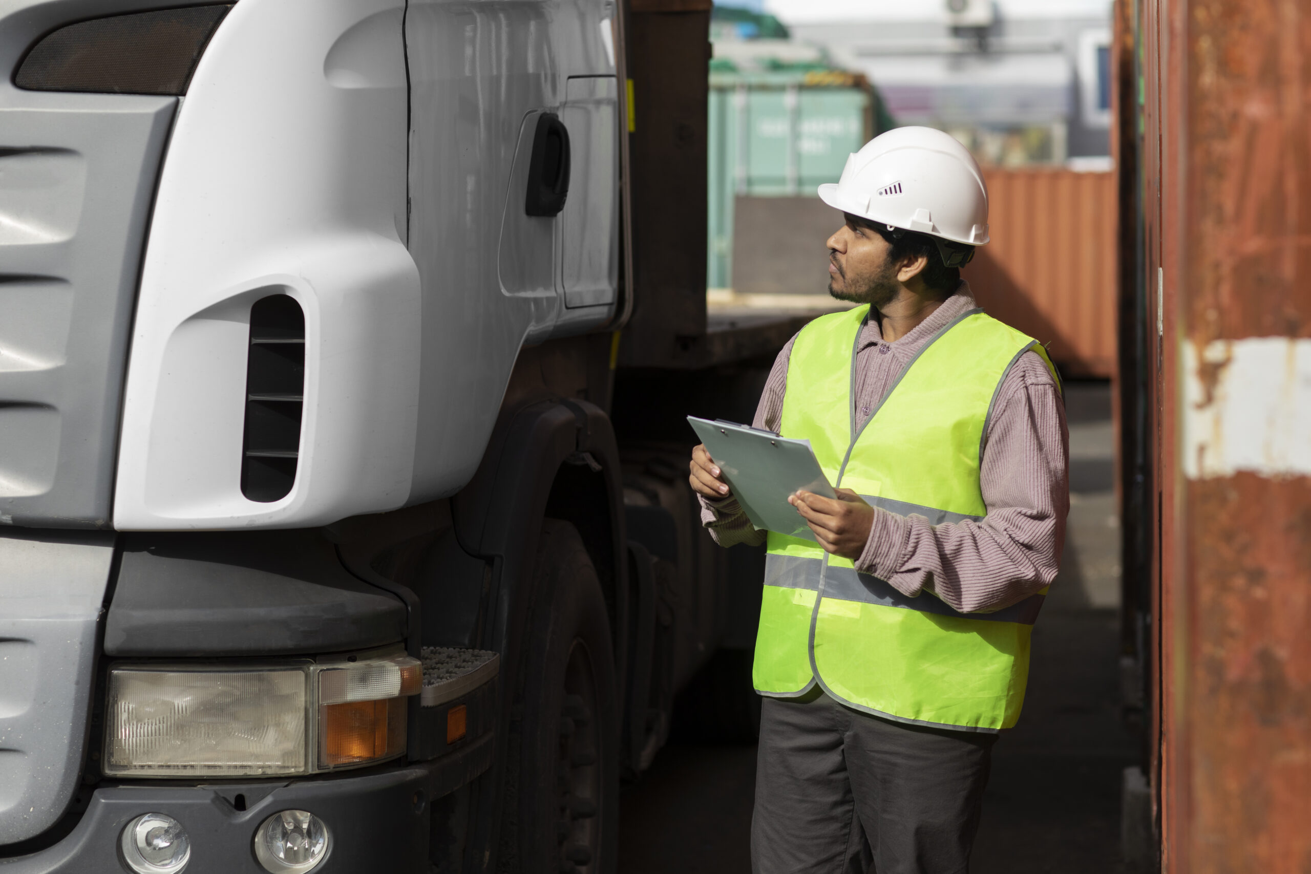 side-view-man-looking-truck