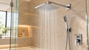 Contemporary Luxury Shower in Warm Marble