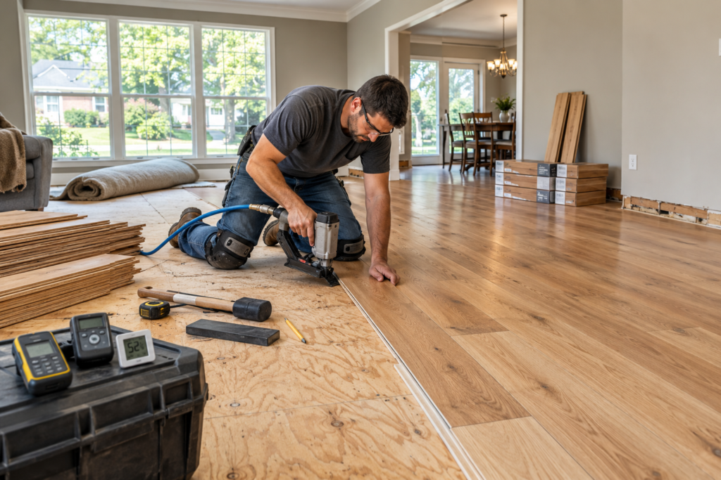Hardwood Flooring Installation in a Bright Home