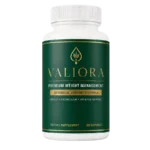 Valiora dietary supplement review featuring a supplement bottle and a glass of water.