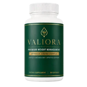 Valiora dietary supplement review featuring a supplement bottle and a glass of water.